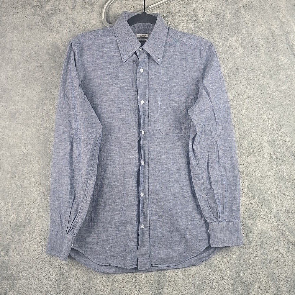 Gutteridge Shirt Mens 15.5 39 Blue Linen Blend Long Sleeve Button Up Dress Flaw